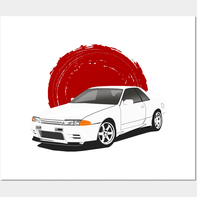 White Nissan Skyline GT-R r33 Wall Art by Rebellion Store